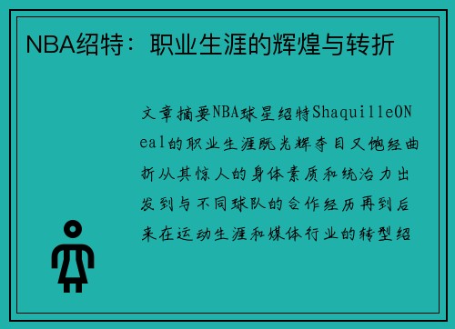 NBA绍特：职业生涯的辉煌与转折